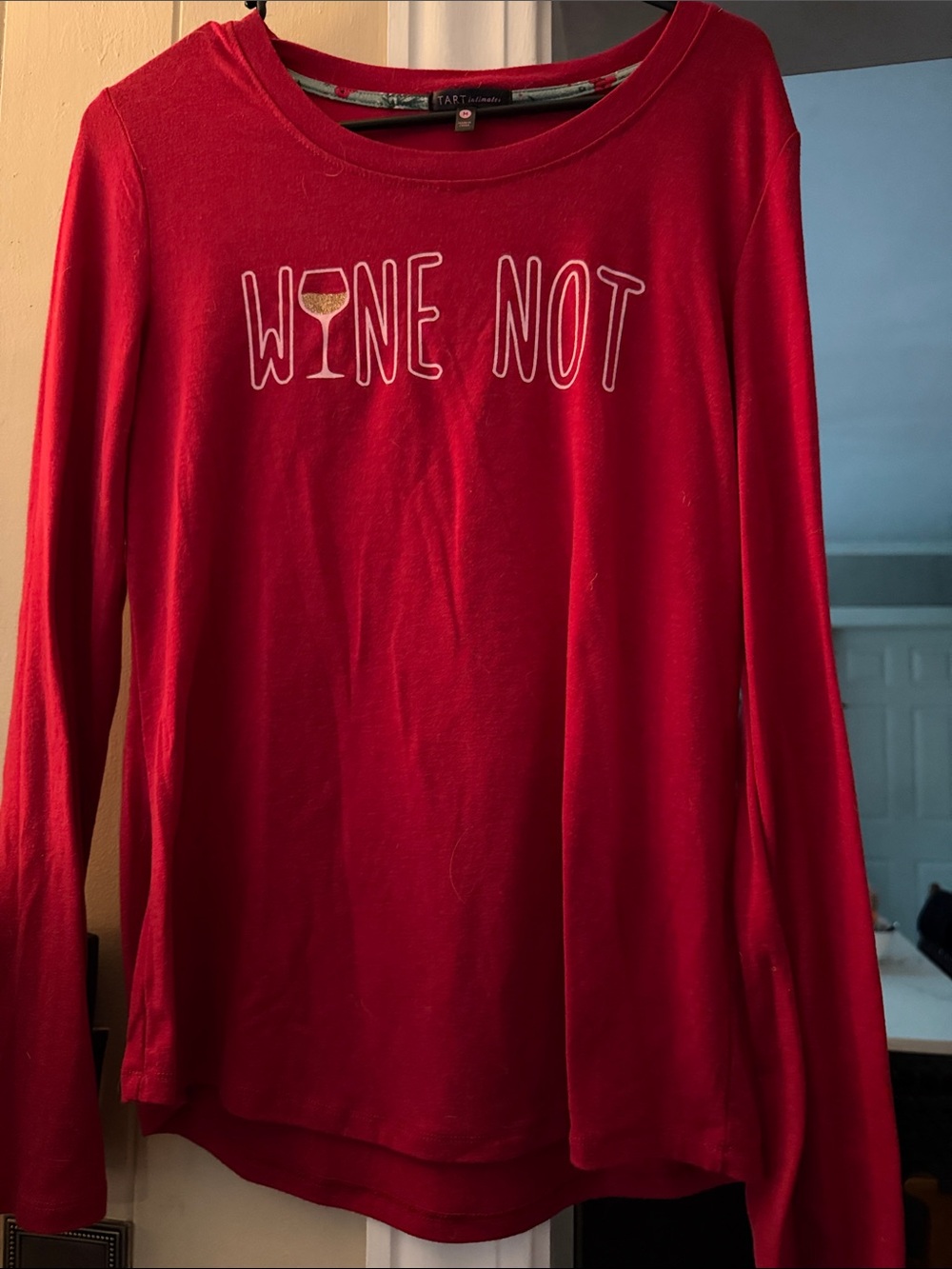 Red 'WINE NOT' Long Sleeve Graphic Tee